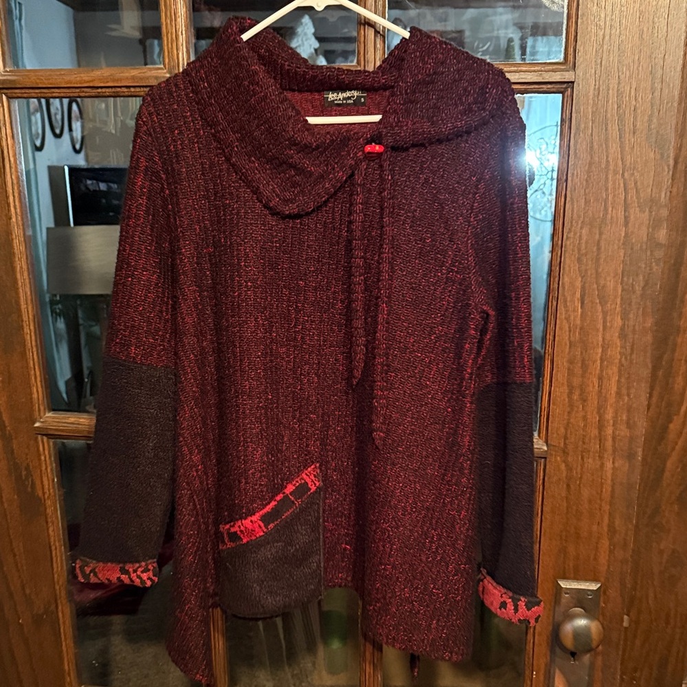 Lee Andersen Womens Art to Wear Knit Cardigan‎ Sweater Burgundy Black Small USA